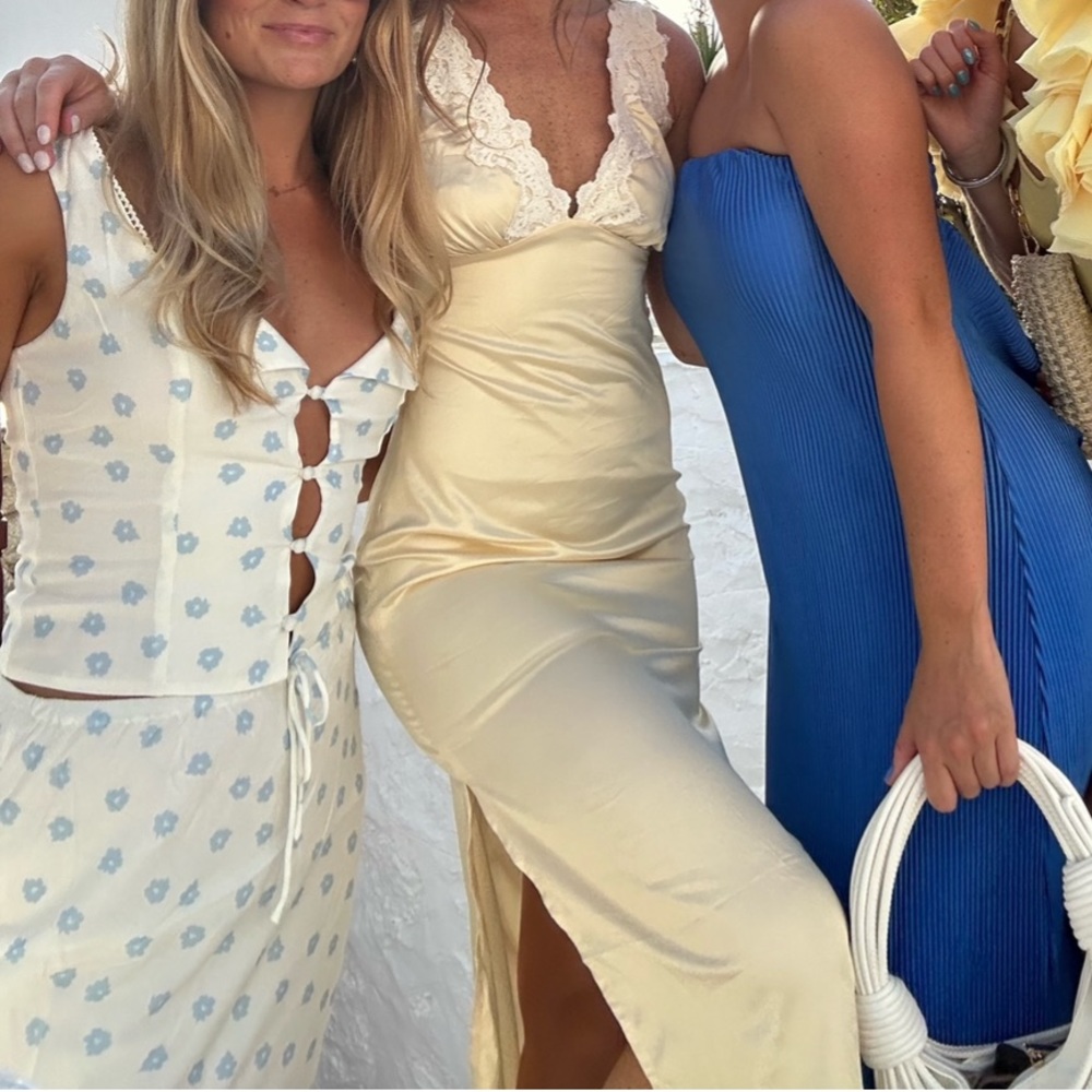 Princess Polly White Maxi Dress with Light Blue Floral Print